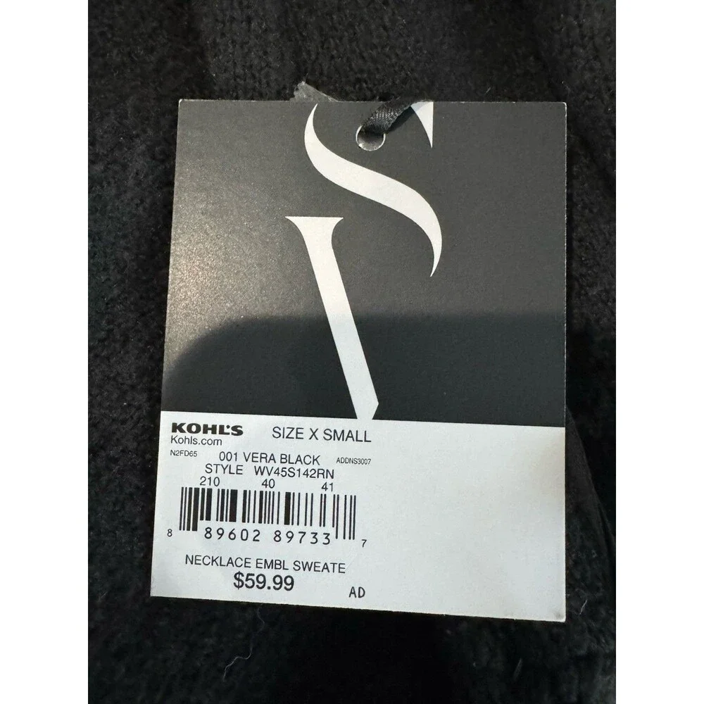 Simply Vera Wang Sweater XS Black Knit Necklace Sweater Diamonds Holiday Women's